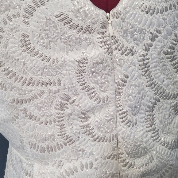 White Silver Damask Brocade Cocktail Dress Covington Short Sleeveless Christmas - Picture 7 of 9